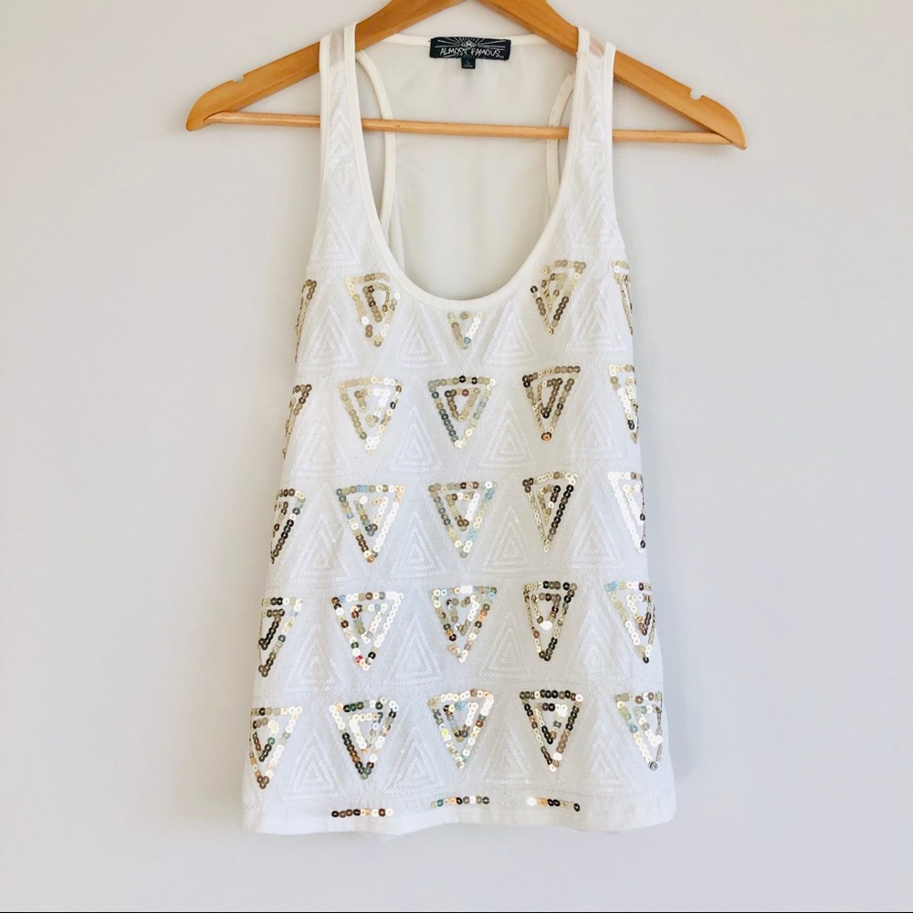 Sequined White/Gold Top with Sheer Back